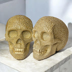 Resin Beaded Skull Decor Silver Skeleton Head Handmade Rustic Bookend Centerpiece Halloween