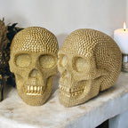 Resin Beaded Skull Decor Silver Skeleton Head Handmade Rustic Bookend Centerpiece Halloween