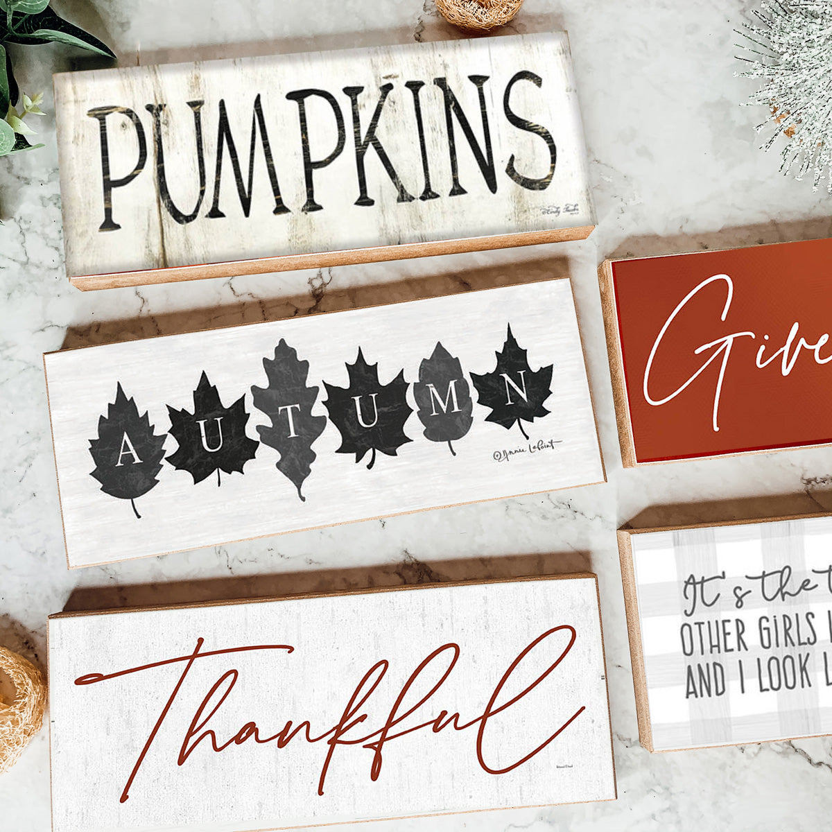 Pumpkins Wood Sign Rustic Fall Halloween Tabletop Shelf Mantel Decor 10x4x1 BandsCo Straps