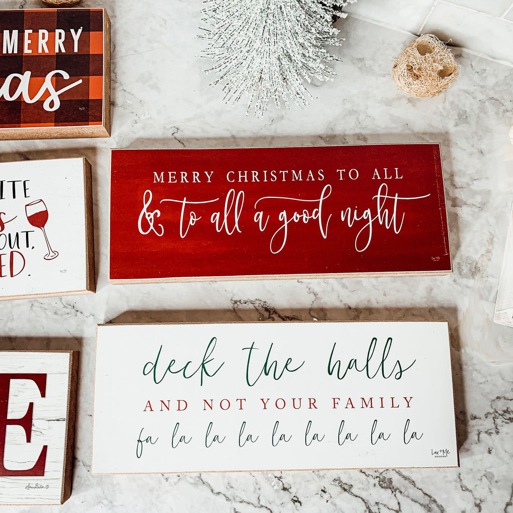 Deck The Halls Funny Christmas Wood Sign Handmade Tabletop Mantel Shelf Decor 10x4x1 Red Green BandsCo Straps