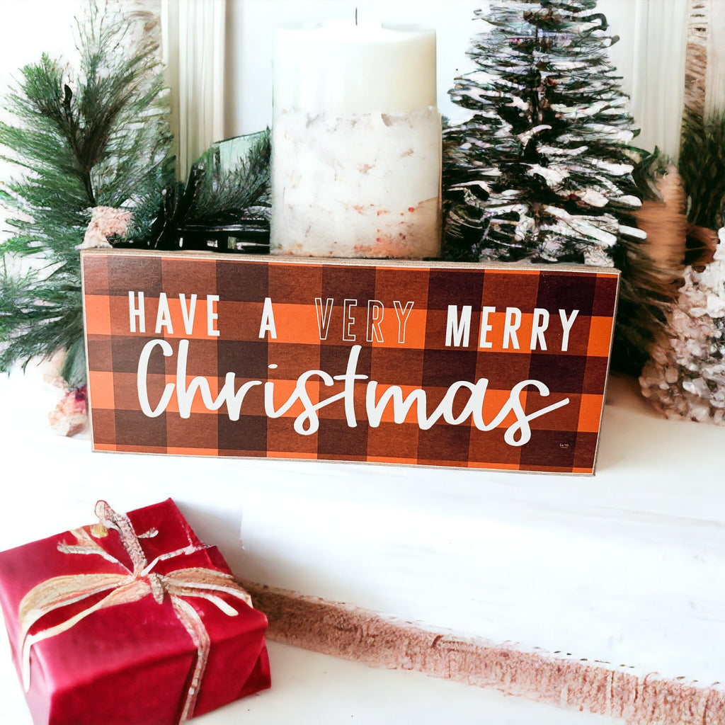 Red Buffalo Check Christmas Sign - Farmhouse Holiday Wooden Wall Decor BandsCo Straps