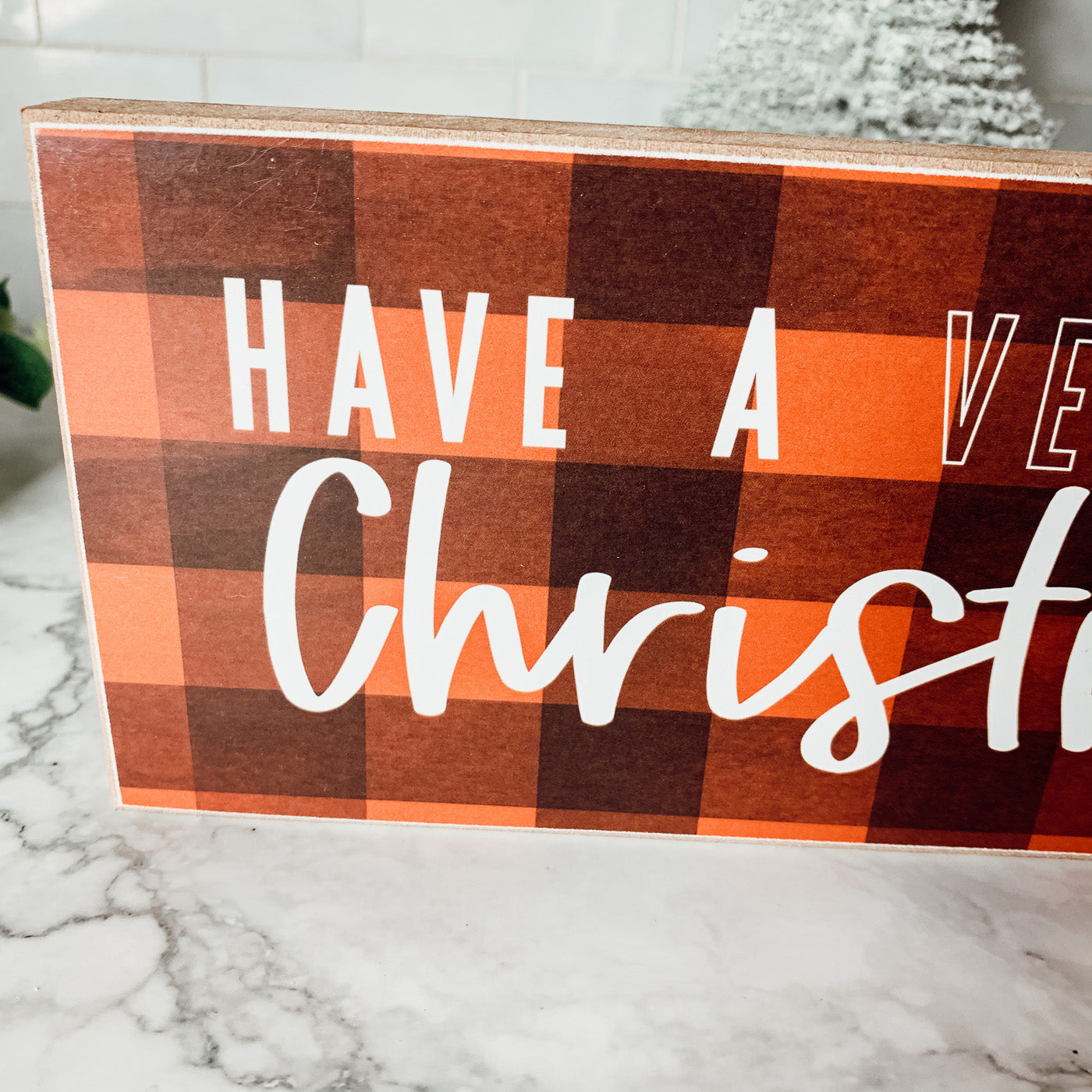Red Buffalo Check Christmas Sign - Farmhouse Holiday Wooden Wall Decor BandsCo Straps