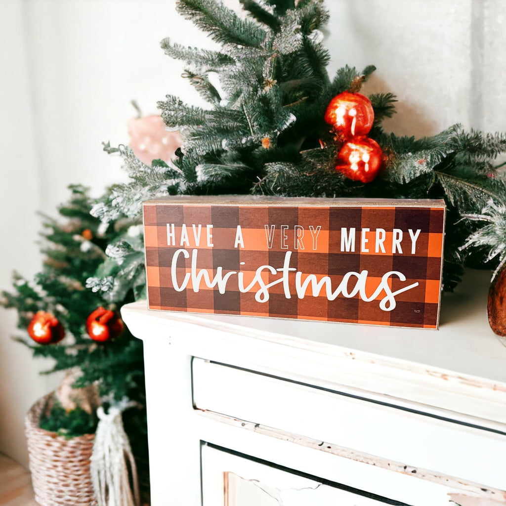 Red Buffalo Check Christmas Sign - Farmhouse Holiday Wooden Wall Decor BandsCo Straps