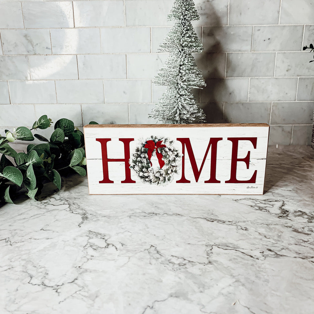 Christmas Home Wreath Sign Holiday Mantel Shelf Tray Decor Rustic Wooden BandsCo Straps