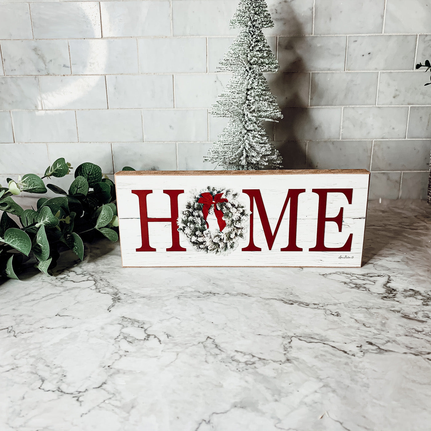 Christmas Home Wreath Sign Holiday Mantel Shelf Tray Decor Rustic Wooden BandsCo Straps