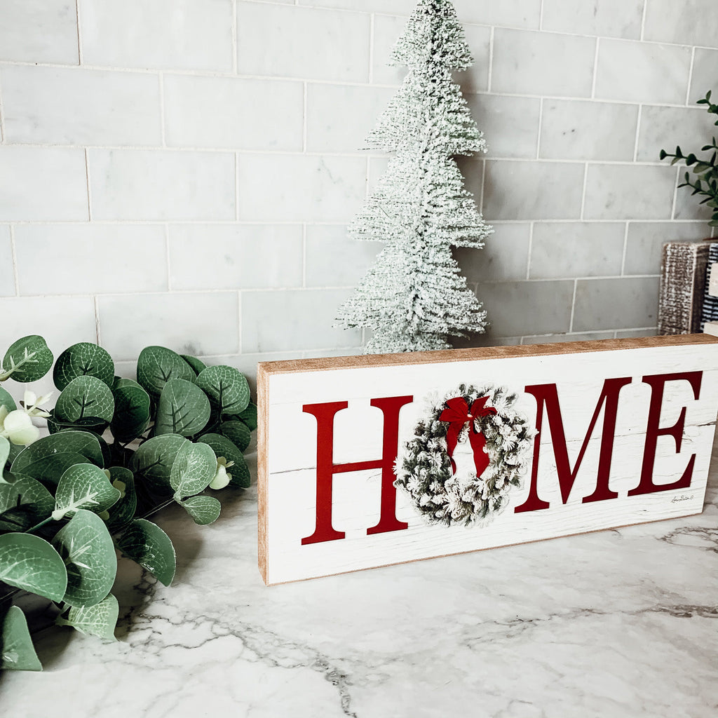 Christmas Home Wreath Sign Holiday Mantel Shelf Tray Decor Rustic Wooden BandsCo Straps