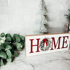 Christmas Home Wreath Sign Holiday Mantel Shelf Tray Decor Rustic Wooden BandsCo Straps