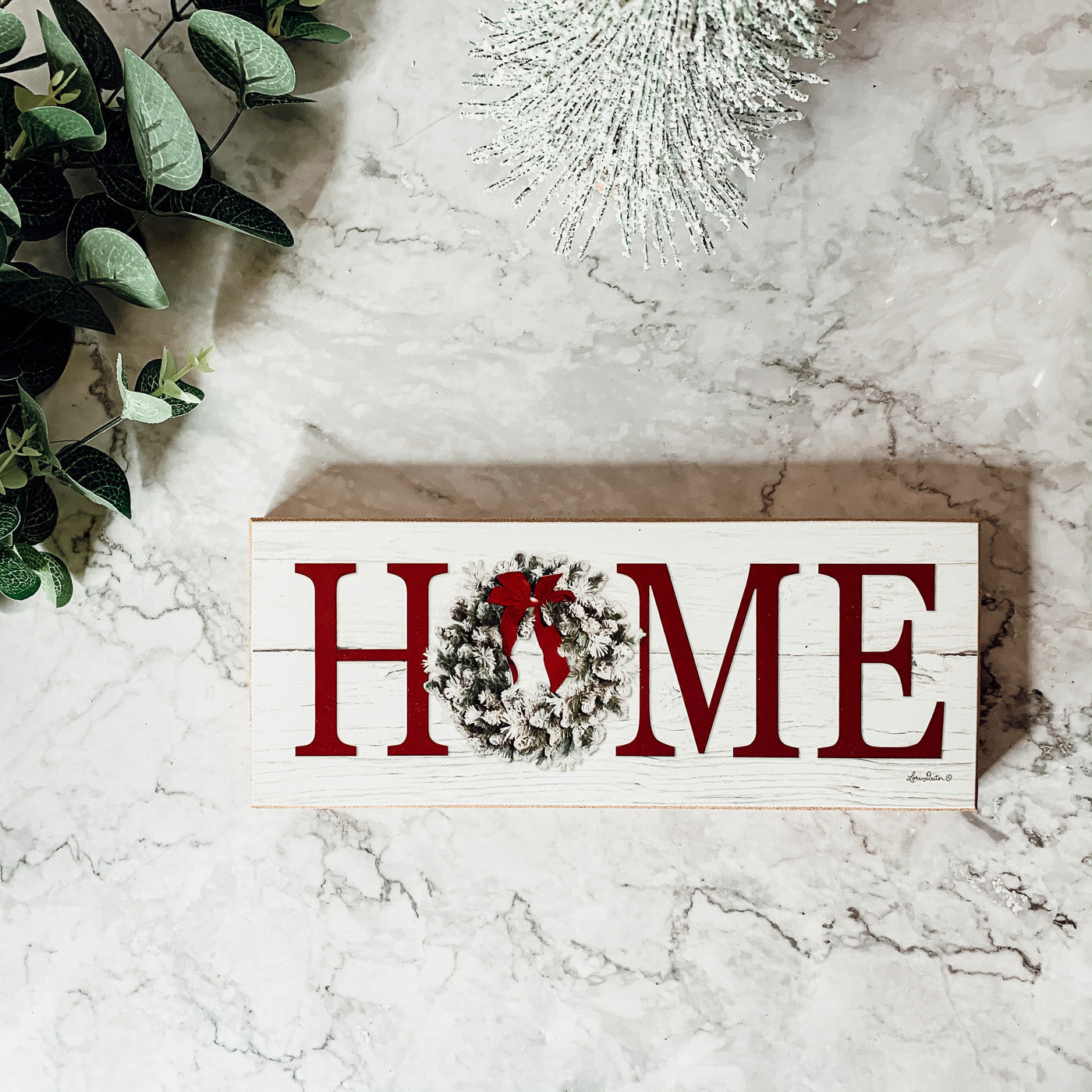 Christmas Home Wreath Sign Holiday Mantel Shelf Tray Decor Rustic Wooden BandsCo Straps