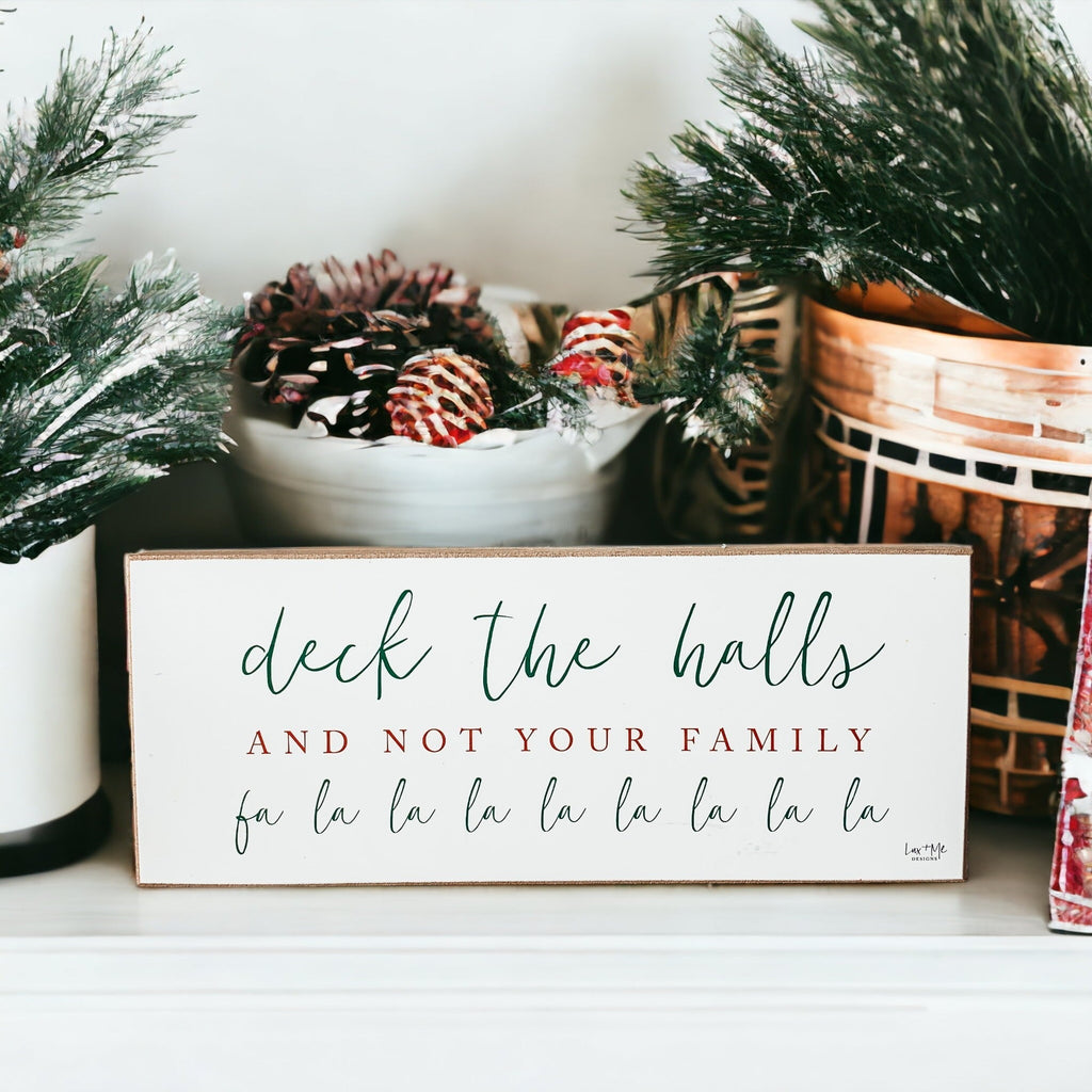 Deck The Halls Funny Christmas Wood Sign Handmade Tabletop Mantel Shelf Decor 10x4x1 Red Green BandsCo Straps