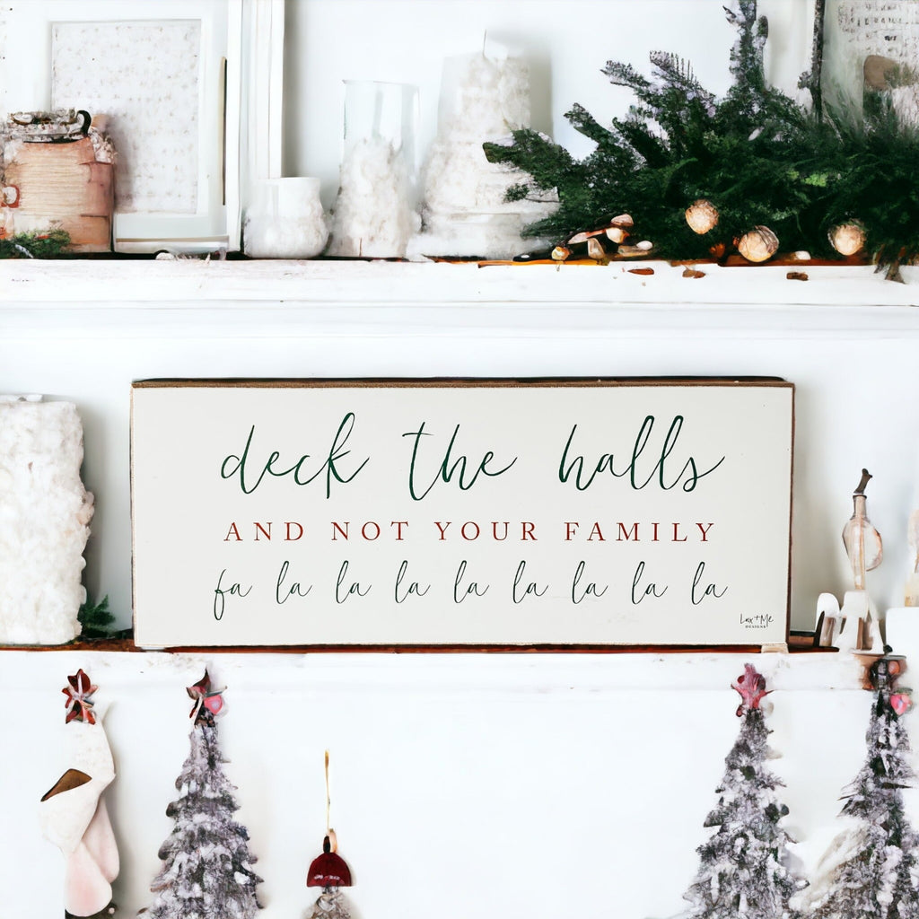 Deck The Halls Funny Christmas Wood Sign Handmade Tabletop Mantel Shelf Decor 10x4x1 Red Green BandsCo Straps