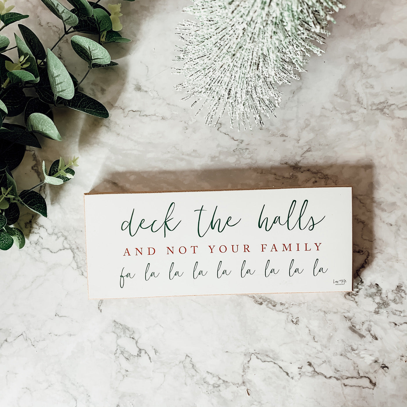 Deck The Halls Funny Christmas Wood Sign Handmade Tabletop Mantel Shelf Decor 10x4x1 Red Green BandsCo Straps