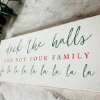 Deck The Halls Funny Christmas Wood Sign Handmade Tabletop Mantel Shelf Decor 10x4x1 Red Green BandsCo Straps