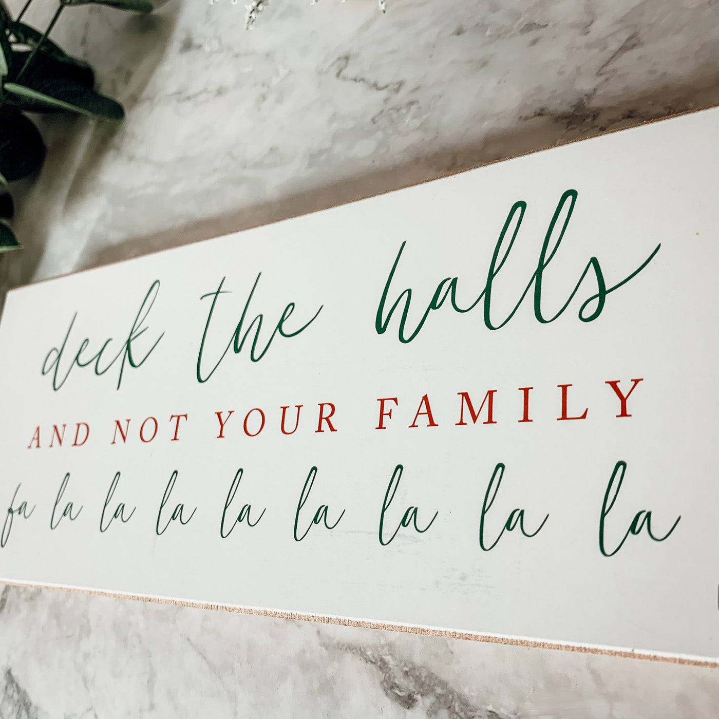Deck The Halls Funny Christmas Wood Sign Handmade Tabletop Mantel Shelf Decor 10x4x1 Red Green BandsCo Straps
