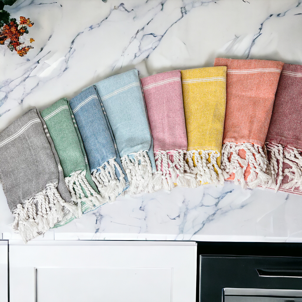 Turkish Hand Towel Oversized 100% Cotton Peshtemal Lightweight Absorbent BandsCo Straps