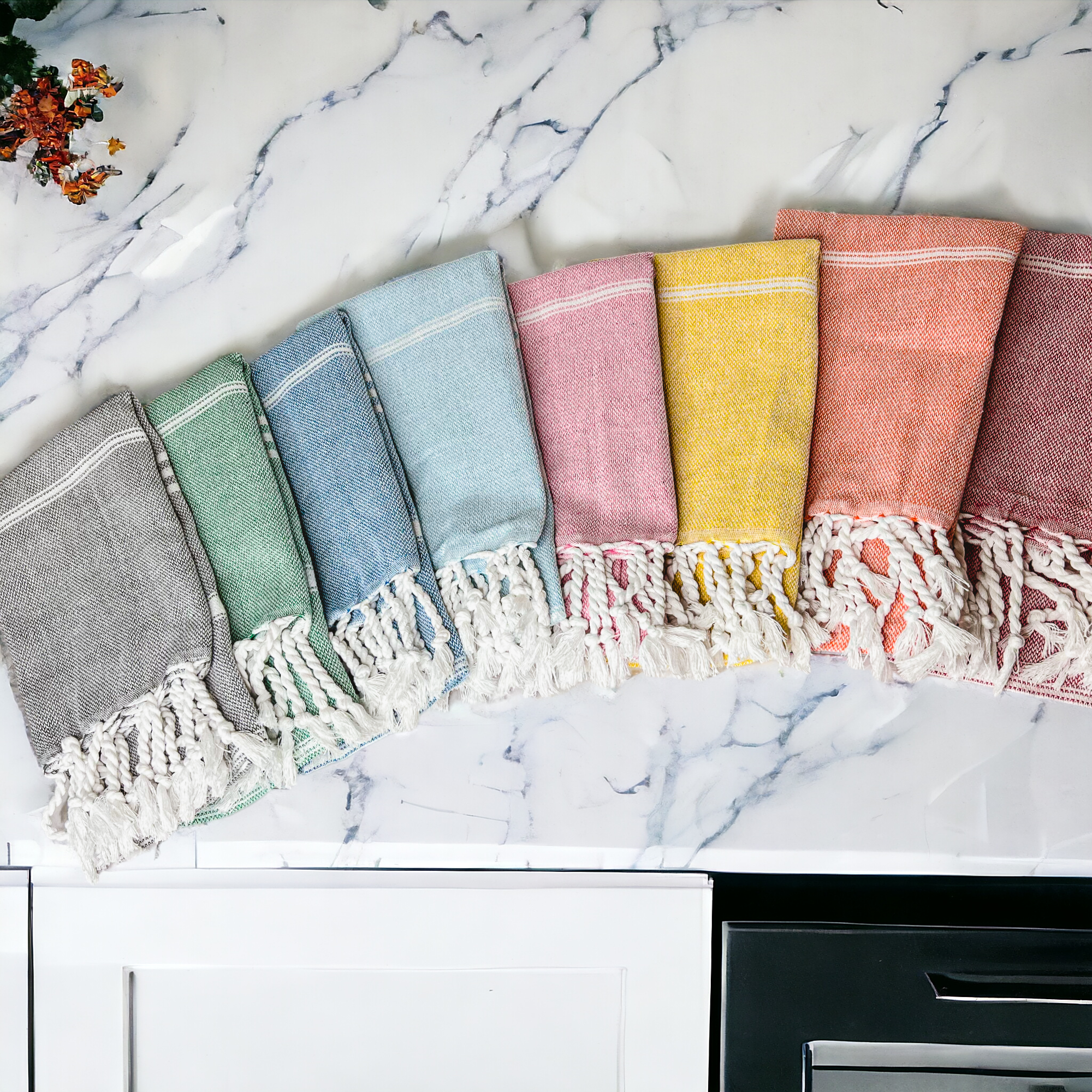 Turkish Hand Towel Oversized 100% Cotton Peshtemal Lightweight Absorbent BandsCo Straps