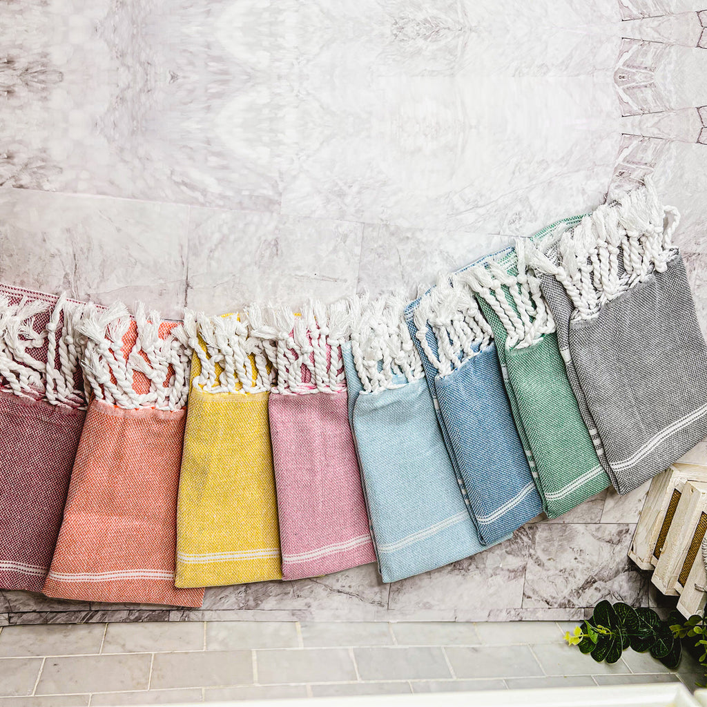Turkish Hand Towel Oversized 100% Cotton Peshtemal Lightweight Absorbent BandsCo Straps