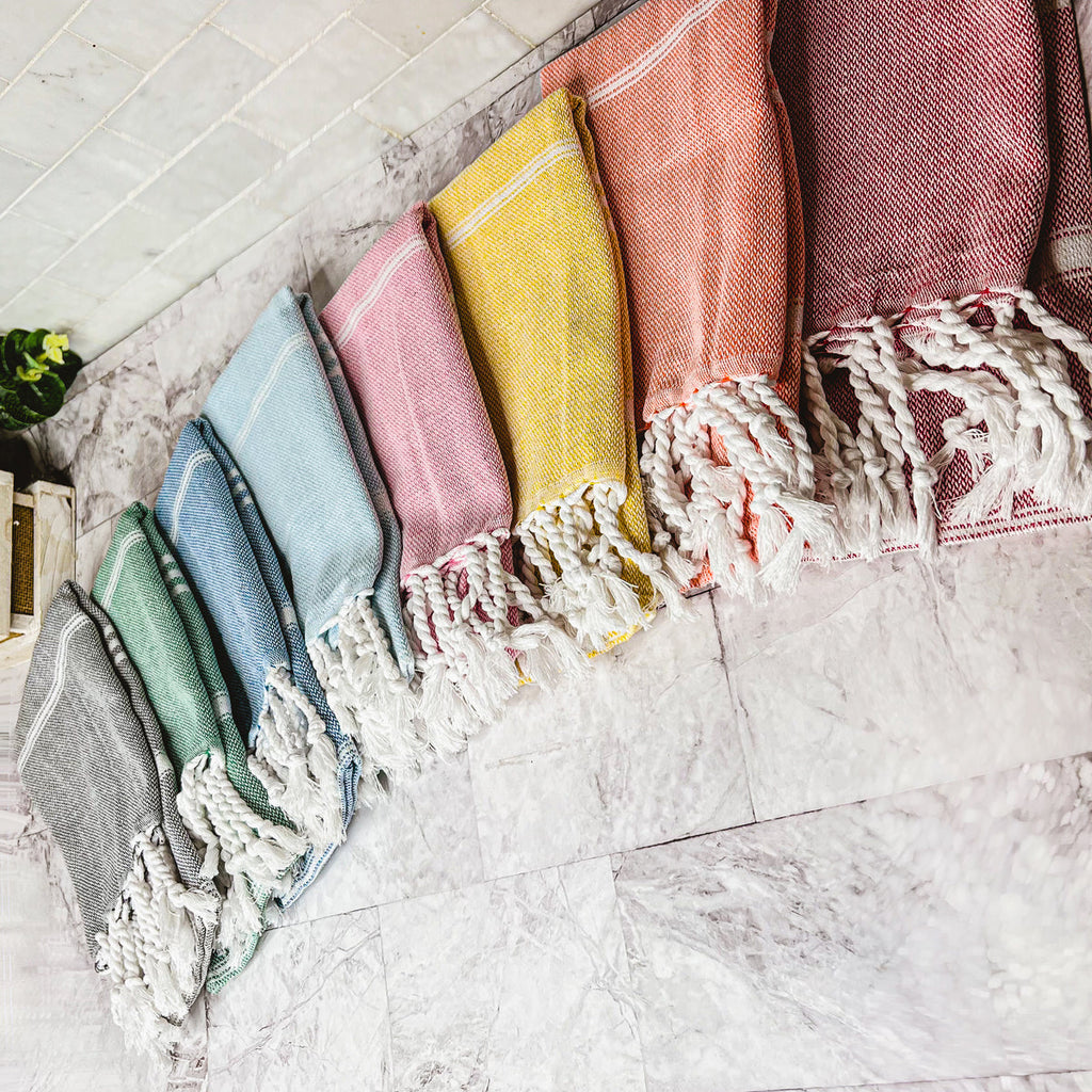 Turkish Hand Towel Oversized 100% Cotton Peshtemal Lightweight Absorbent BandsCo Straps