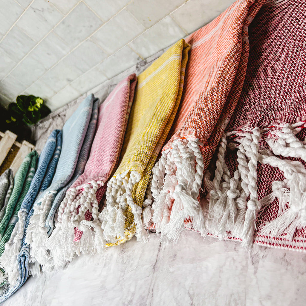 Turkish Hand Towel Oversized 100% Cotton Peshtemal Lightweight Absorbent BandsCo Straps