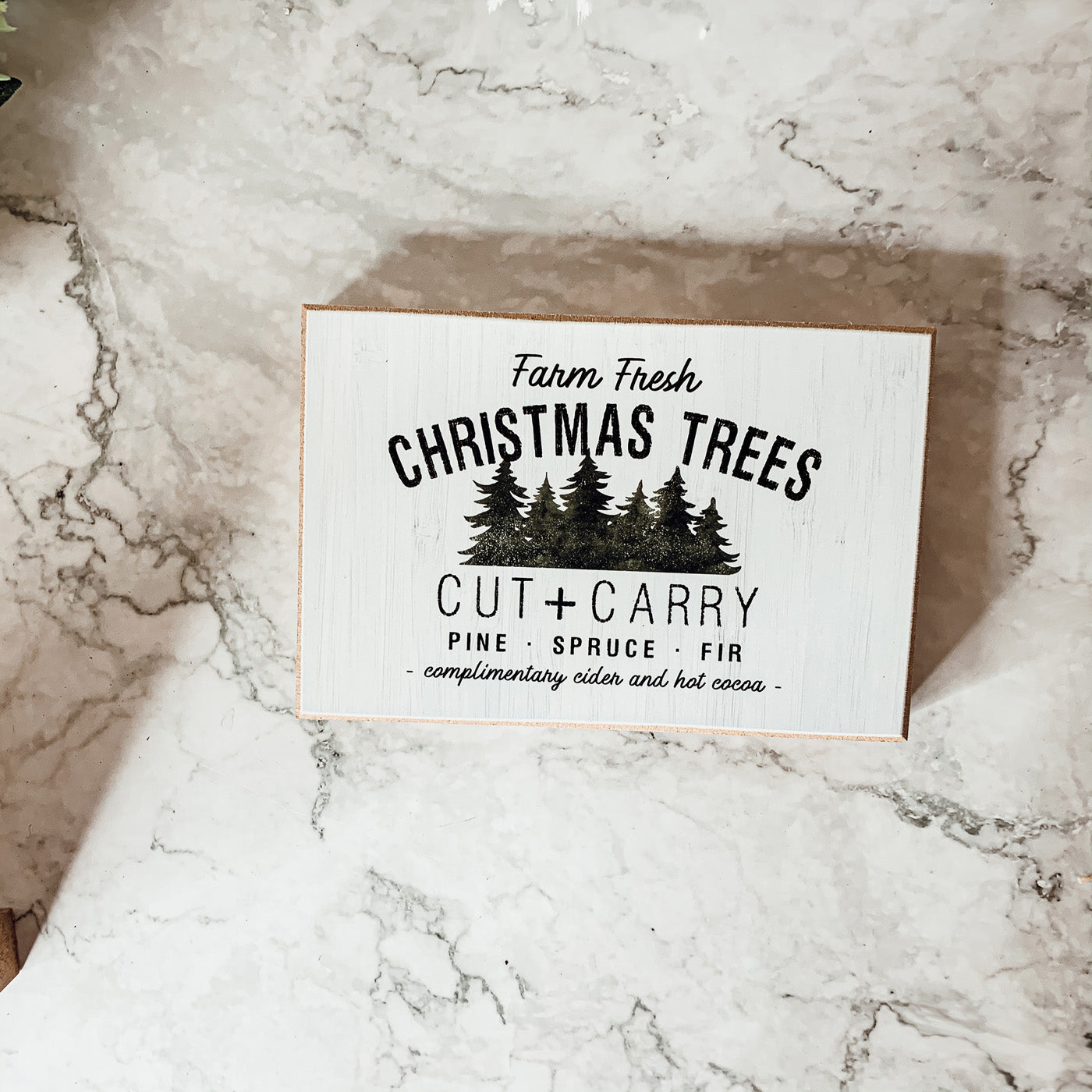 Farm Fresh Christmas Trees Cut And Carry Rustic 6x4x1 Wooden Block Sign Winter Holiday Decor BandsCo Straps