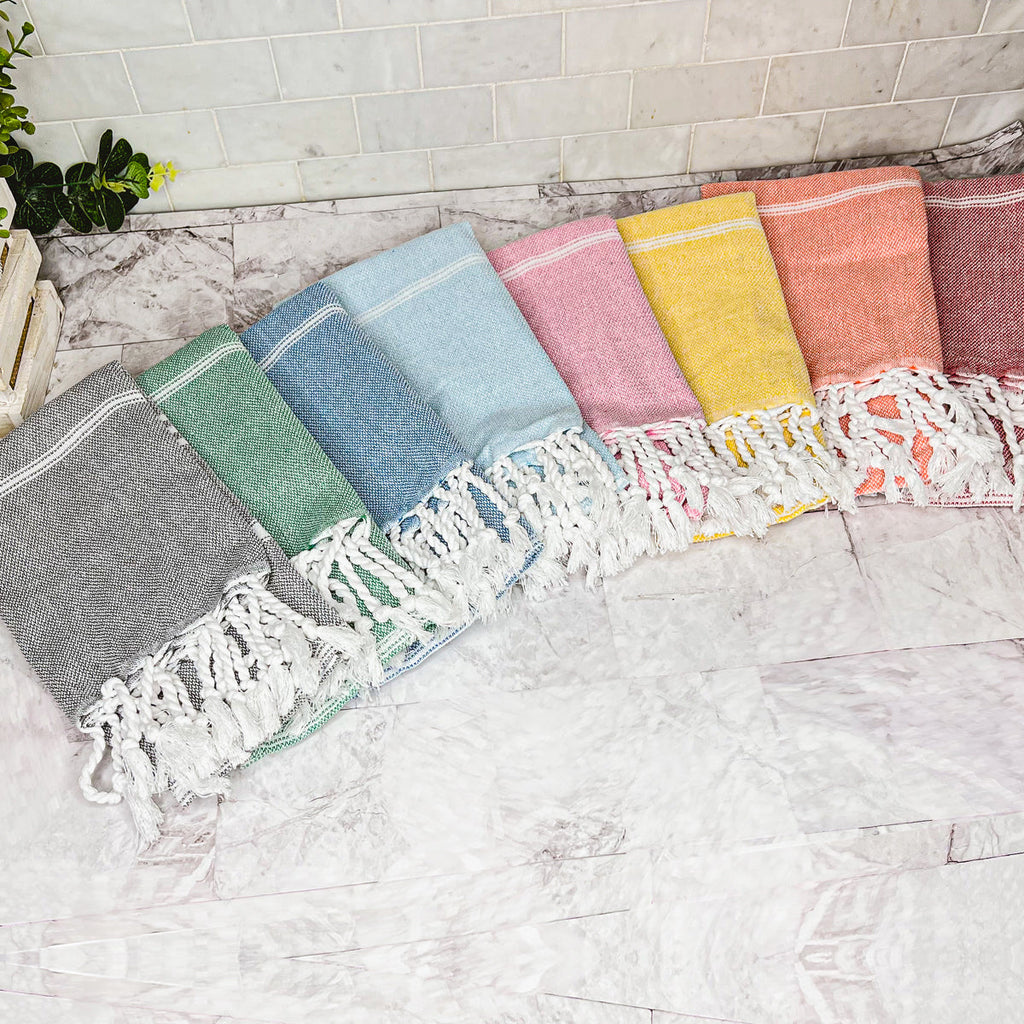 Turkish Hand Towel Oversized 100% Cotton Peshtemal Lightweight Absorbent BandsCo Straps