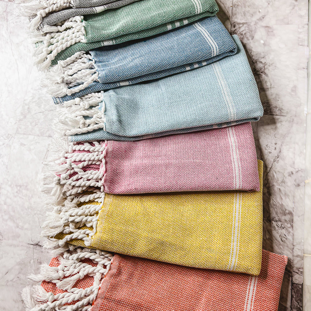 Turkish Hand Towel Oversized 100% Cotton Peshtemal Lightweight Absorbent BandsCo Straps