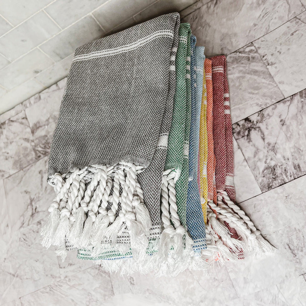 Turkish Hand Towel Oversized 100% Cotton Peshtemal Lightweight Absorbent BandsCo Straps