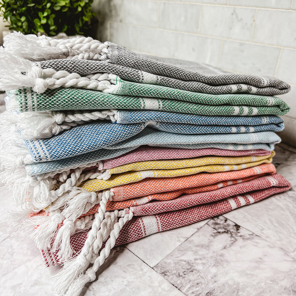 Turkish Hand Towel Oversized 100% Cotton Peshtemal Lightweight Absorbent BandsCo Straps