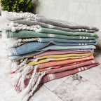 Turkish Hand Towel Oversized 100% Cotton Peshtemal Lightweight Absorbent BandsCo Straps