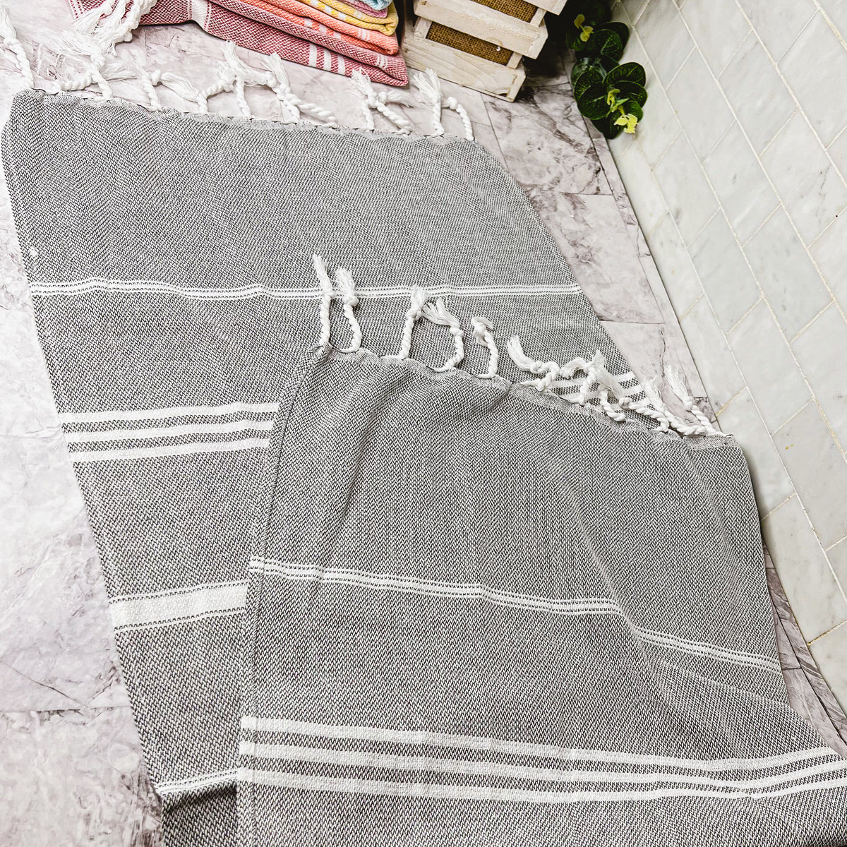 Turkish Hand Towel Oversized 100% Cotton Peshtemal Lightweight Absorbent BandsCo Straps