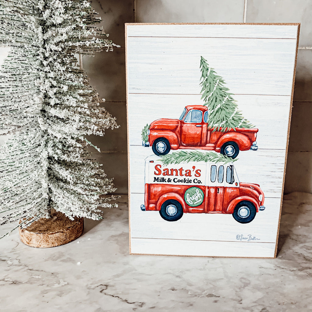 Santa Milk And Cookies Wooden Sign Christmas Eve Decor Rustic Bakery Holiday Kitchen Plaque BandsCo Straps