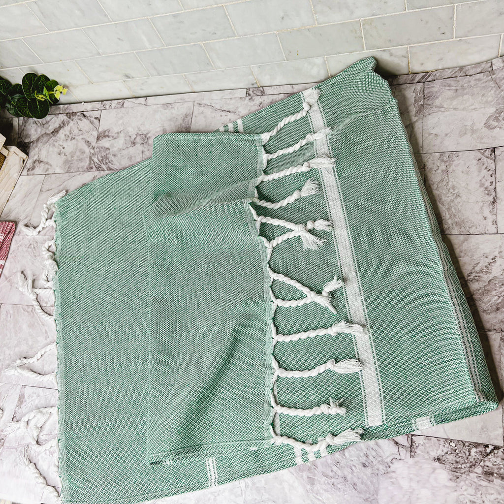 Turkish Hand Towel Oversized 100% Cotton Peshtemal Lightweight Absorbent BandsCo Straps
