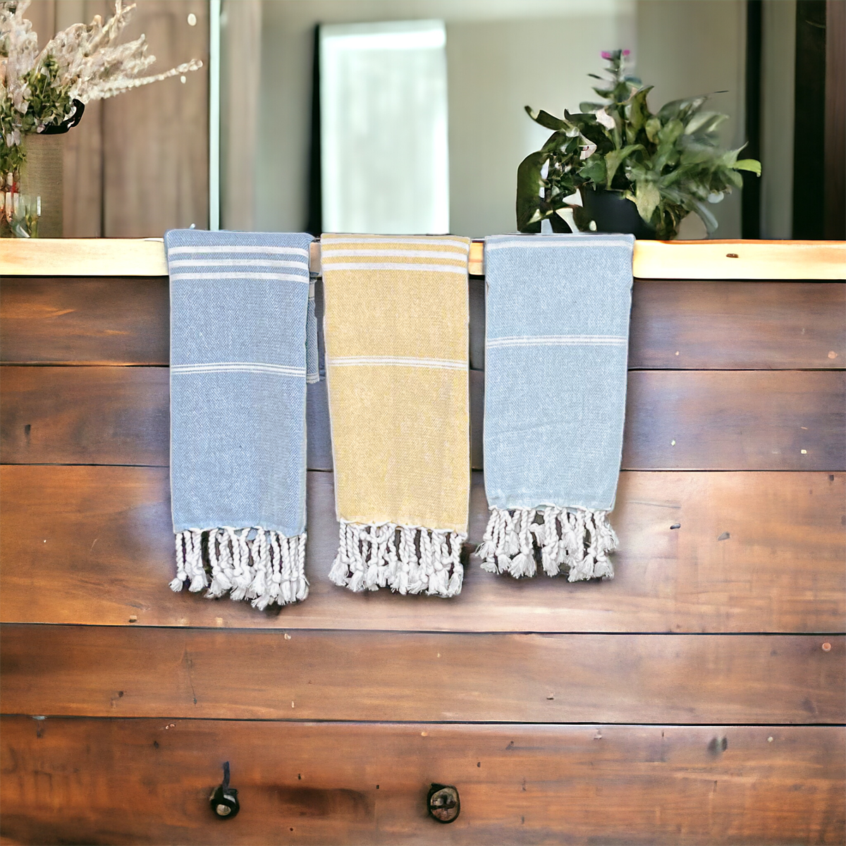 Turkish Hand Towel Oversized 100% Cotton Peshtemal Lightweight Absorbent BandsCo Straps