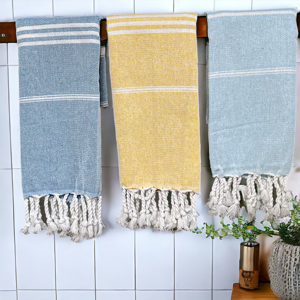 Turkish Hand Towel Oversized 100% Cotton Peshtemal Lightweight Absorbent BandsCo Straps