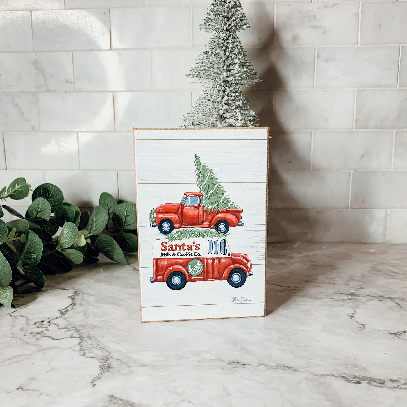 Santa Milk And Cookies Wooden Sign Christmas Eve Decor Rustic Bakery Holiday Kitchen Plaque BandsCo Straps