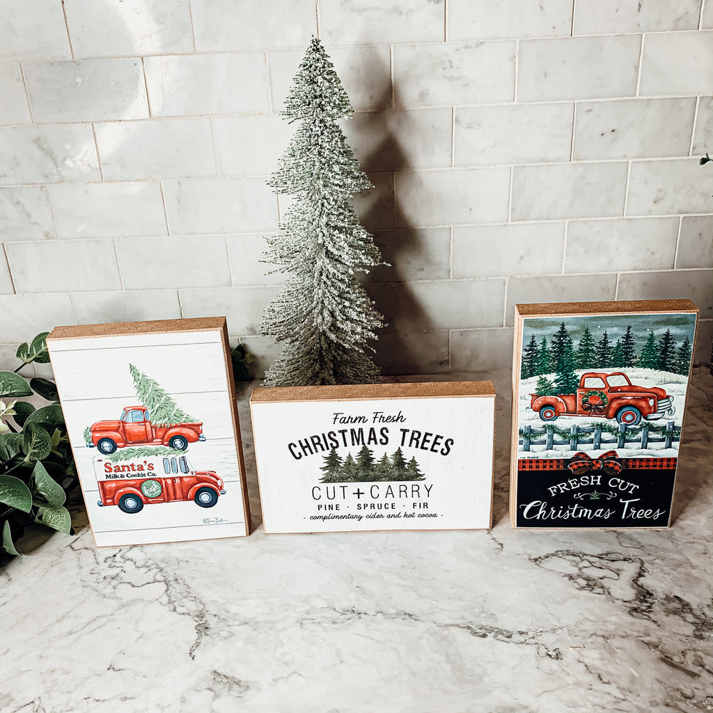 Farm Fresh Christmas Trees Cut And Carry Rustic 6x4x1 Wooden Block Sign Winter Holiday Decor BandsCo Straps