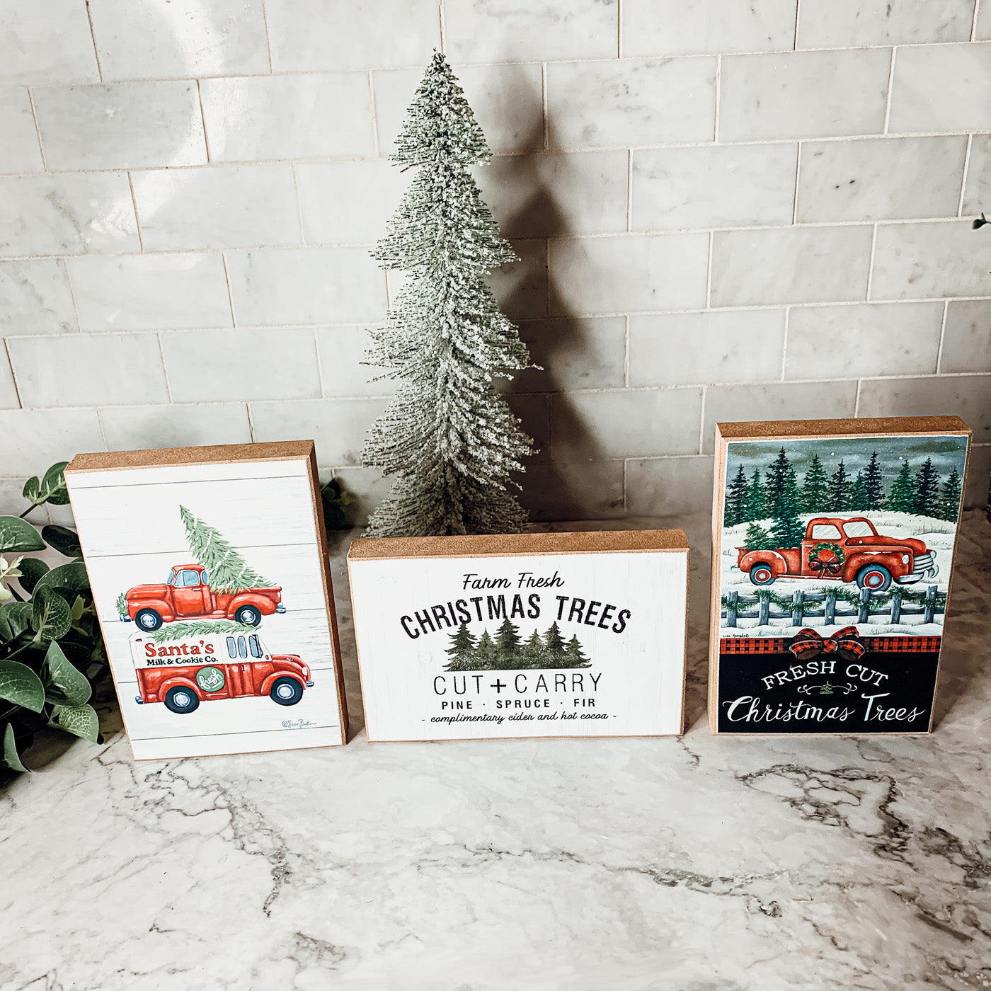 Farm Fresh Christmas Trees Cut And Carry Rustic 6x4x1 Wooden Block Sign Winter Holiday Decor BandsCo Straps