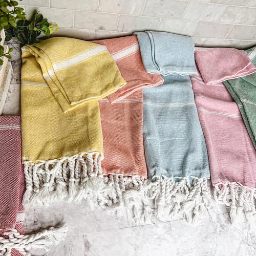 Turkish Hand Towel Oversized 100% Cotton Peshtemal Lightweight Absorbent BandsCo Straps