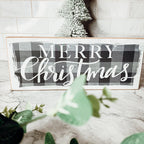 Buffalo Check Christmas Wood Sign 10x4 Tabletop Shelf Mantel Decor BandsCo Straps