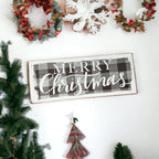 Buffalo Check Christmas Wood Sign 10x4 Tabletop Shelf Mantel Decor BandsCo Straps