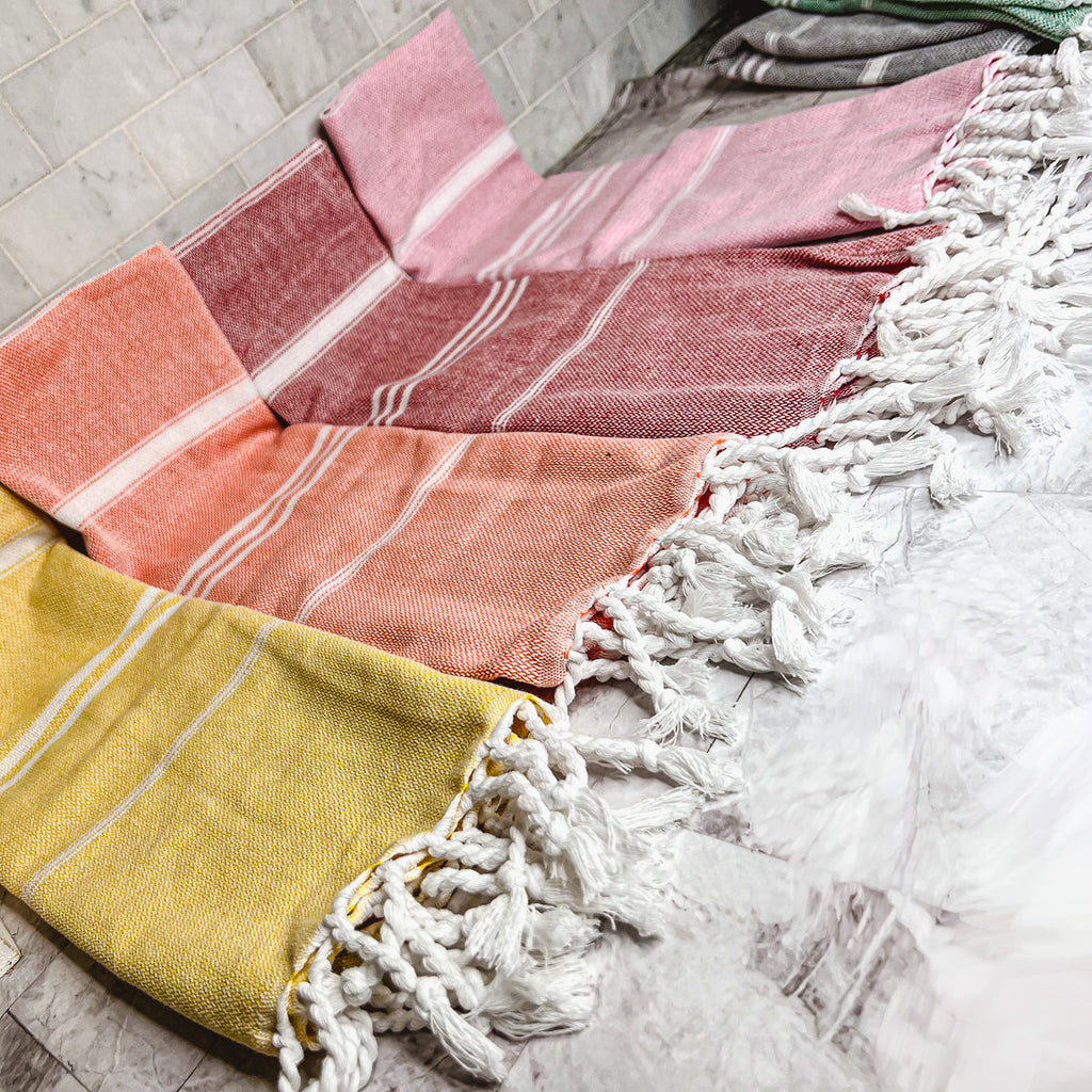 Turkish Hand Towel Oversized 100% Cotton Peshtemal Lightweight Absorbent BandsCo Straps