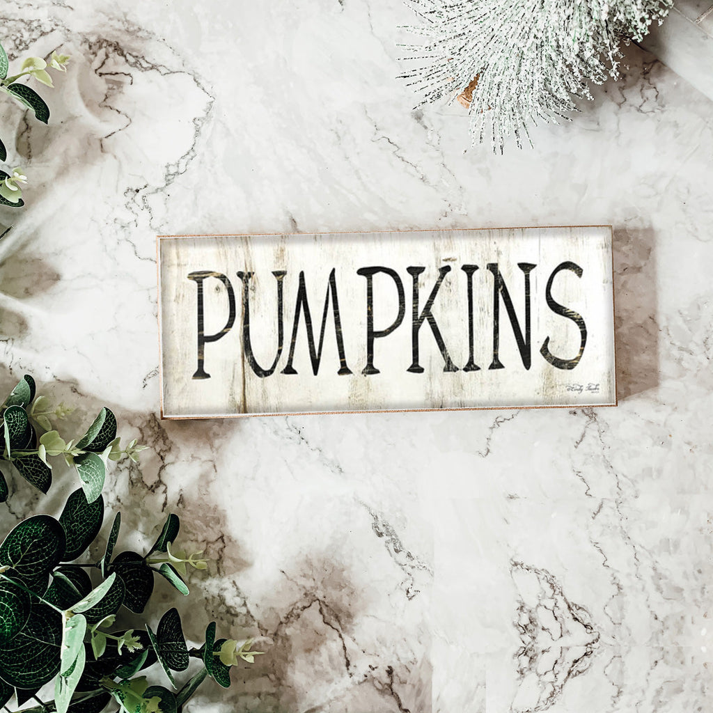 Pumpkins Wood Sign Rustic Fall Halloween Tabletop Shelf Mantel Decor 10x4x1 BandsCo Straps