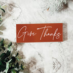 Give Thanks Rustic Wall Sign Set 10x4x1 Inch, Rust Background White Script, Single Or 2-Pack BandsCo Straps