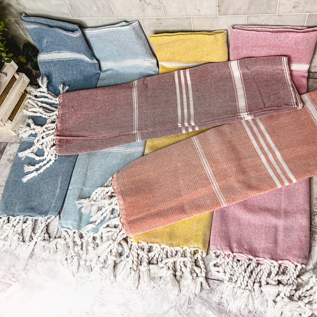 Turkish Hand Towel Oversized 100% Cotton Peshtemal Lightweight Absorbent BandsCo Straps