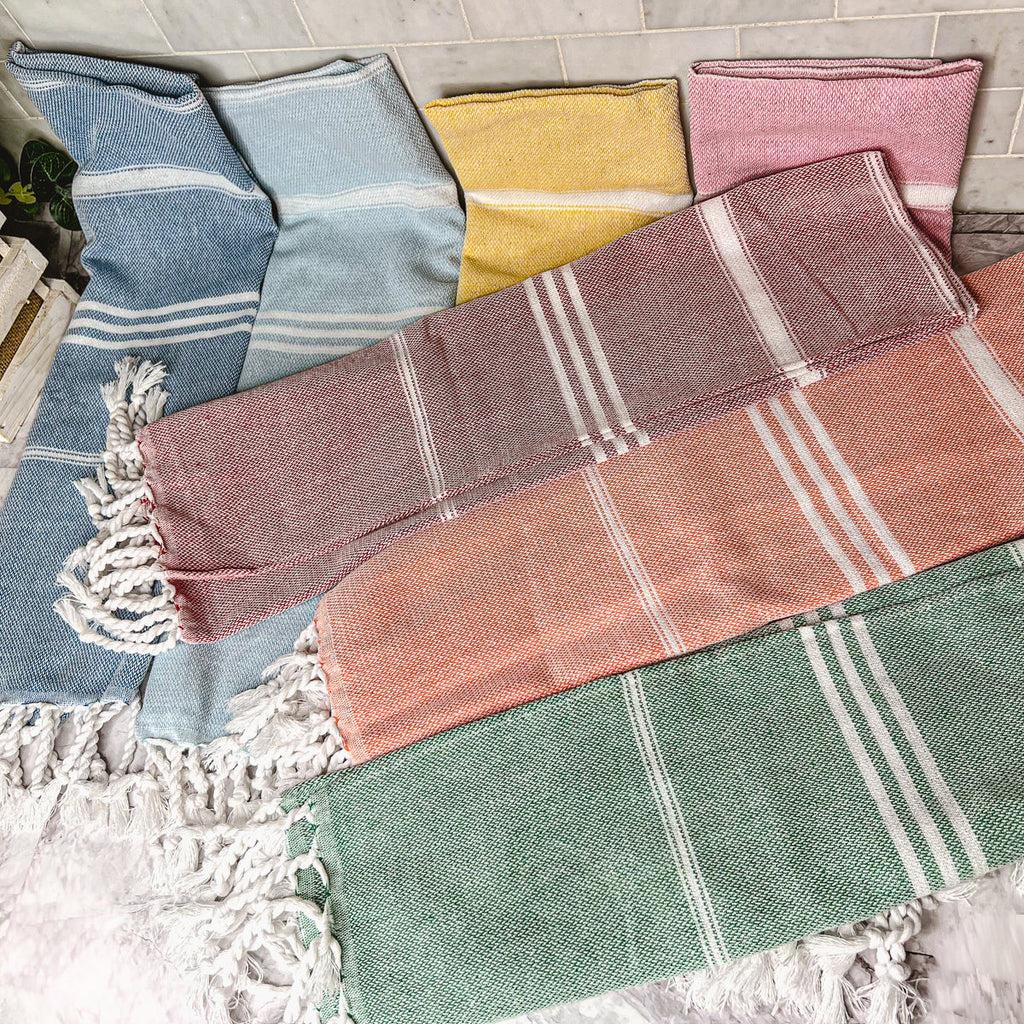 Turkish Hand Towel Oversized 100% Cotton Peshtemal Lightweight Absorbent BandsCo Straps