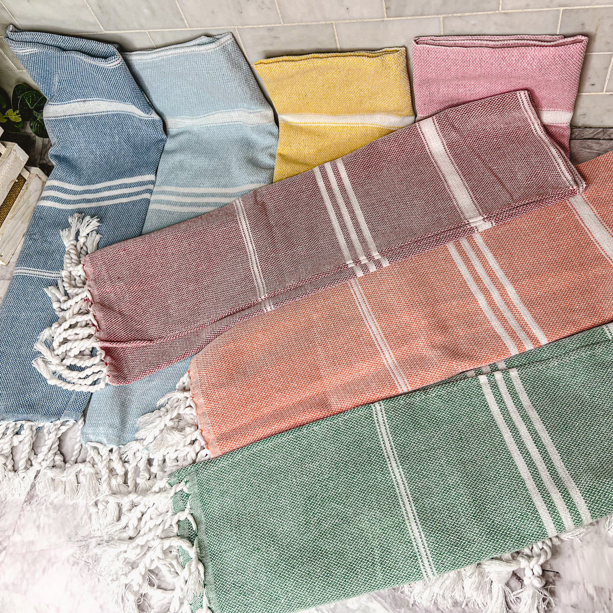 Turkish Hand Towel Oversized 100% Cotton Peshtemal Lightweight Absorbent BandsCo Straps