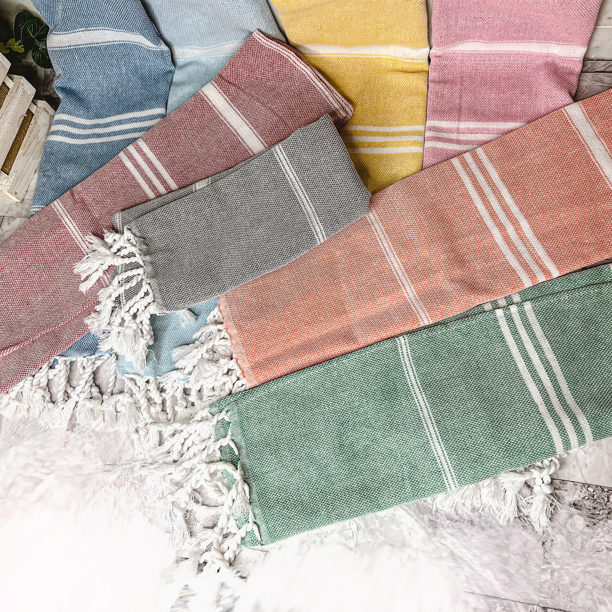 Turkish Hand Towel Oversized 100% Cotton Peshtemal Lightweight Absorbent BandsCo Straps