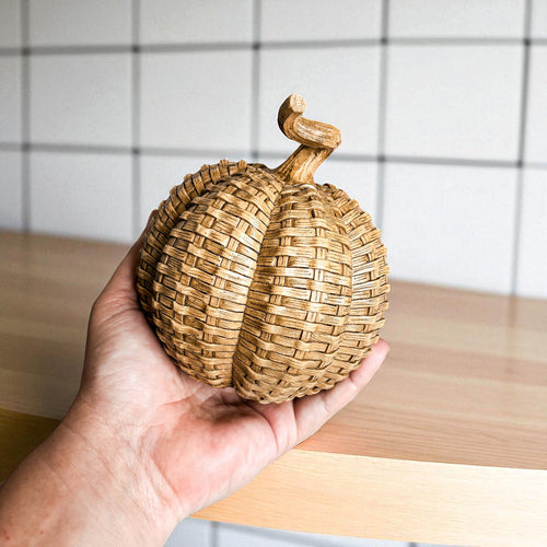 Rattan Resin Pumpkins Fall Decor - Set Or Single, 3 Sizes, Honey Cognac BandsCo Straps