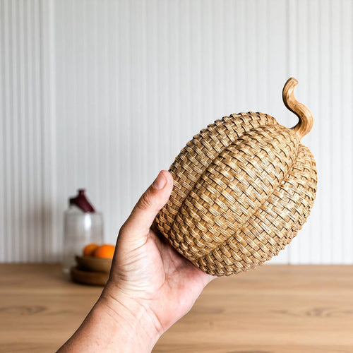 Rattan Resin Pumpkins Fall Decor - Set Or Single, 3 Sizes, Honey Cognac BandsCo Straps