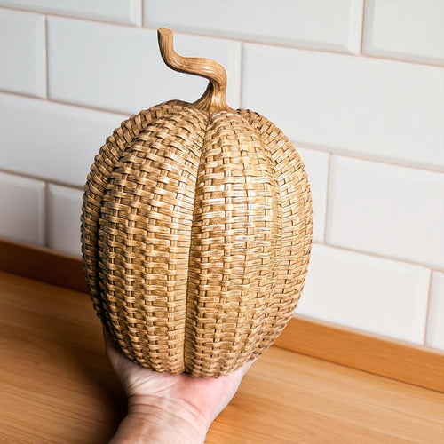 Rattan Resin Pumpkins Fall Decor - Set Or Single, 3 Sizes, Honey Cognac BandsCo Straps