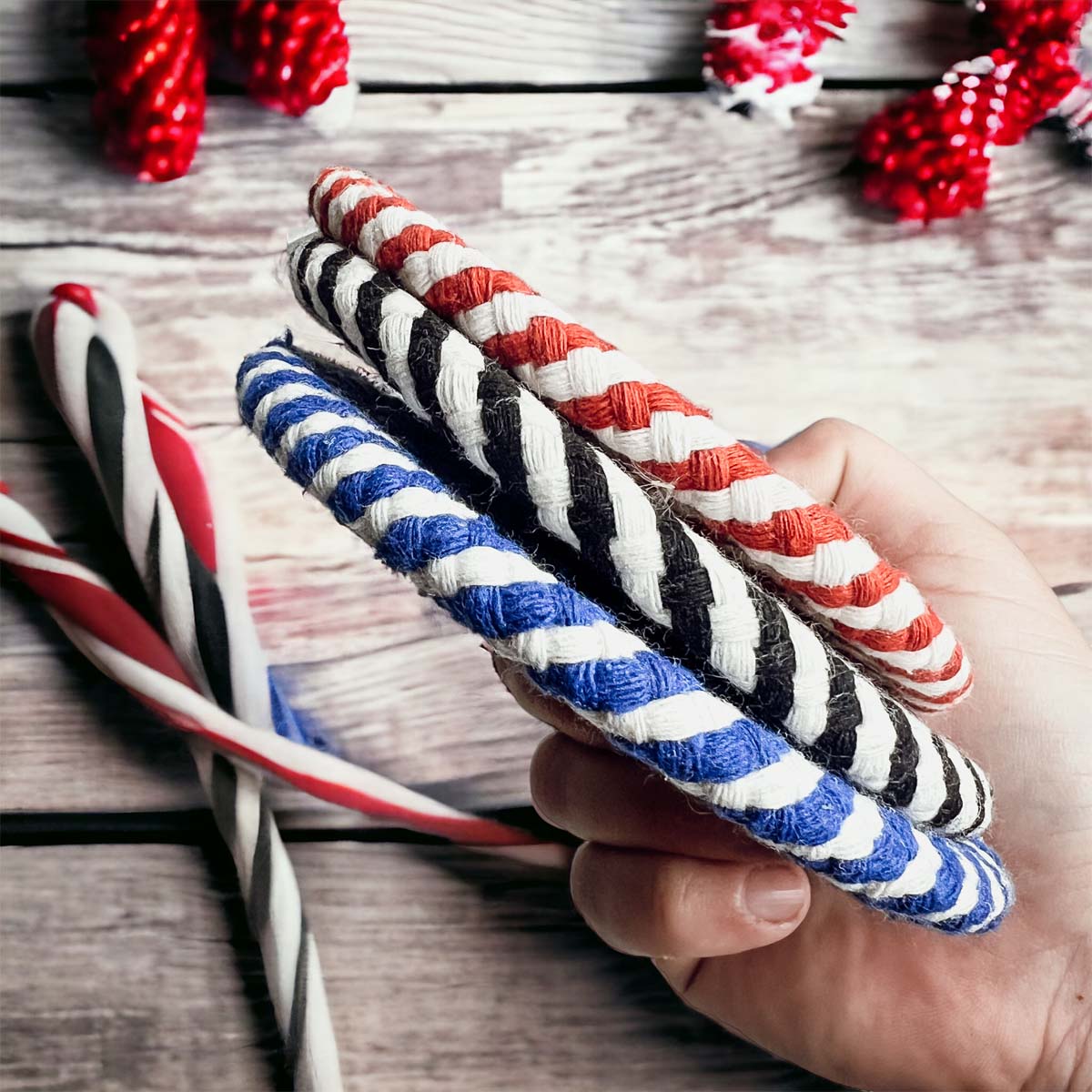 Black Braided Coaster Set 4-Pack Candy Cane Stripe Coasters Table Protectors BandsCo Straps